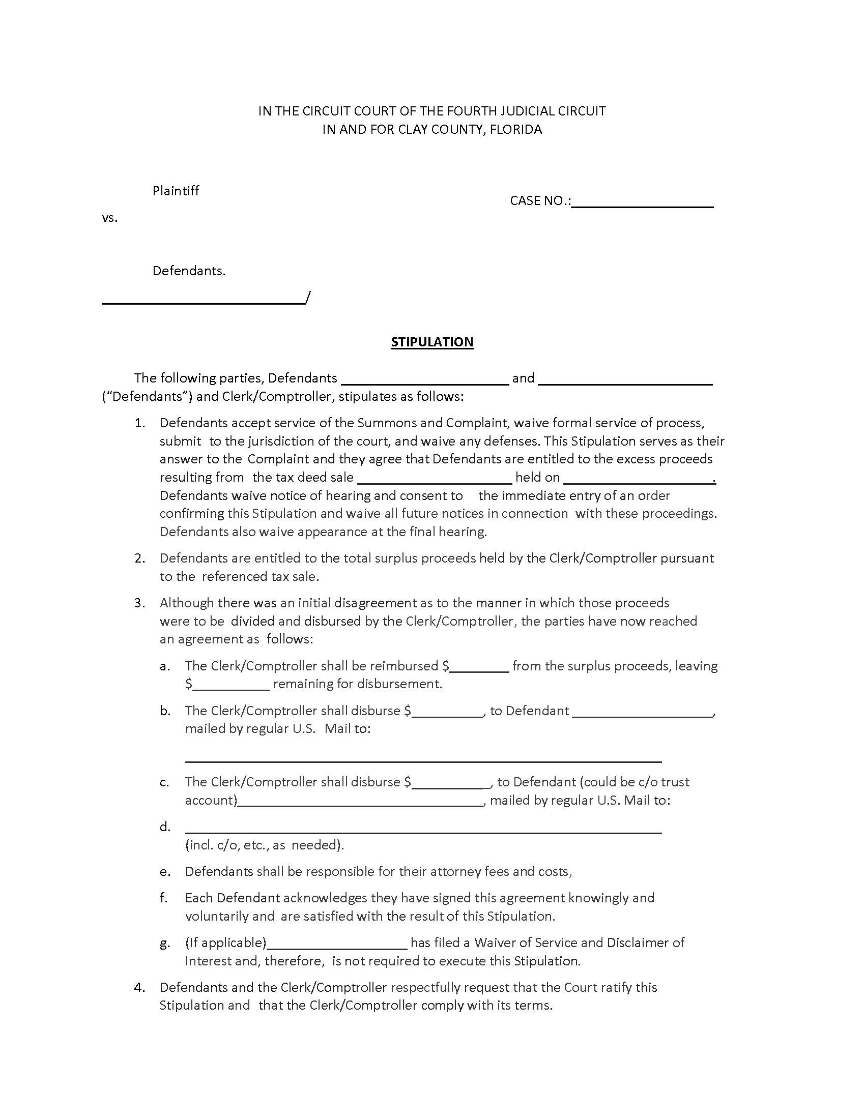 Stipulation (Defendants) | Pdf Fpdf Docx | Florida