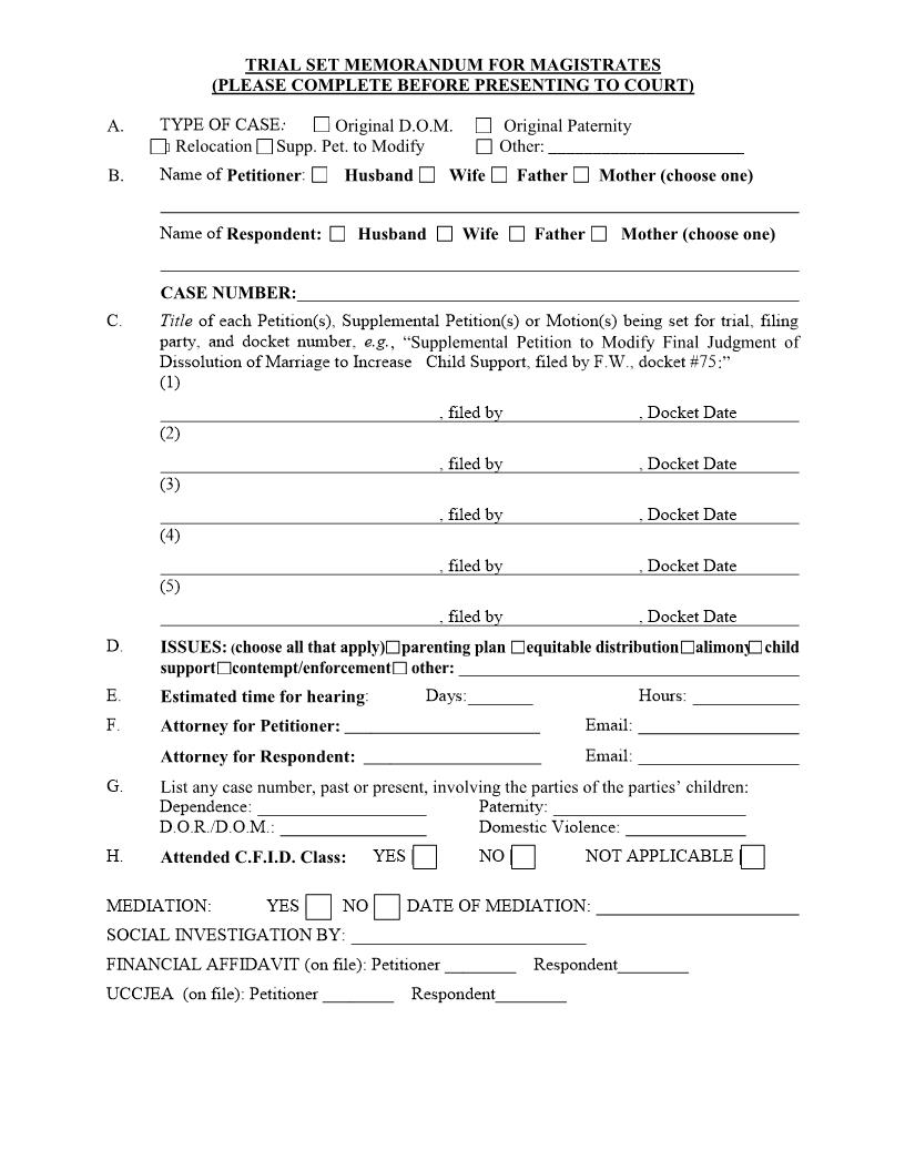 Trial Set Memorandum For Magistrates | Pdf Fpdf Docx | Florida