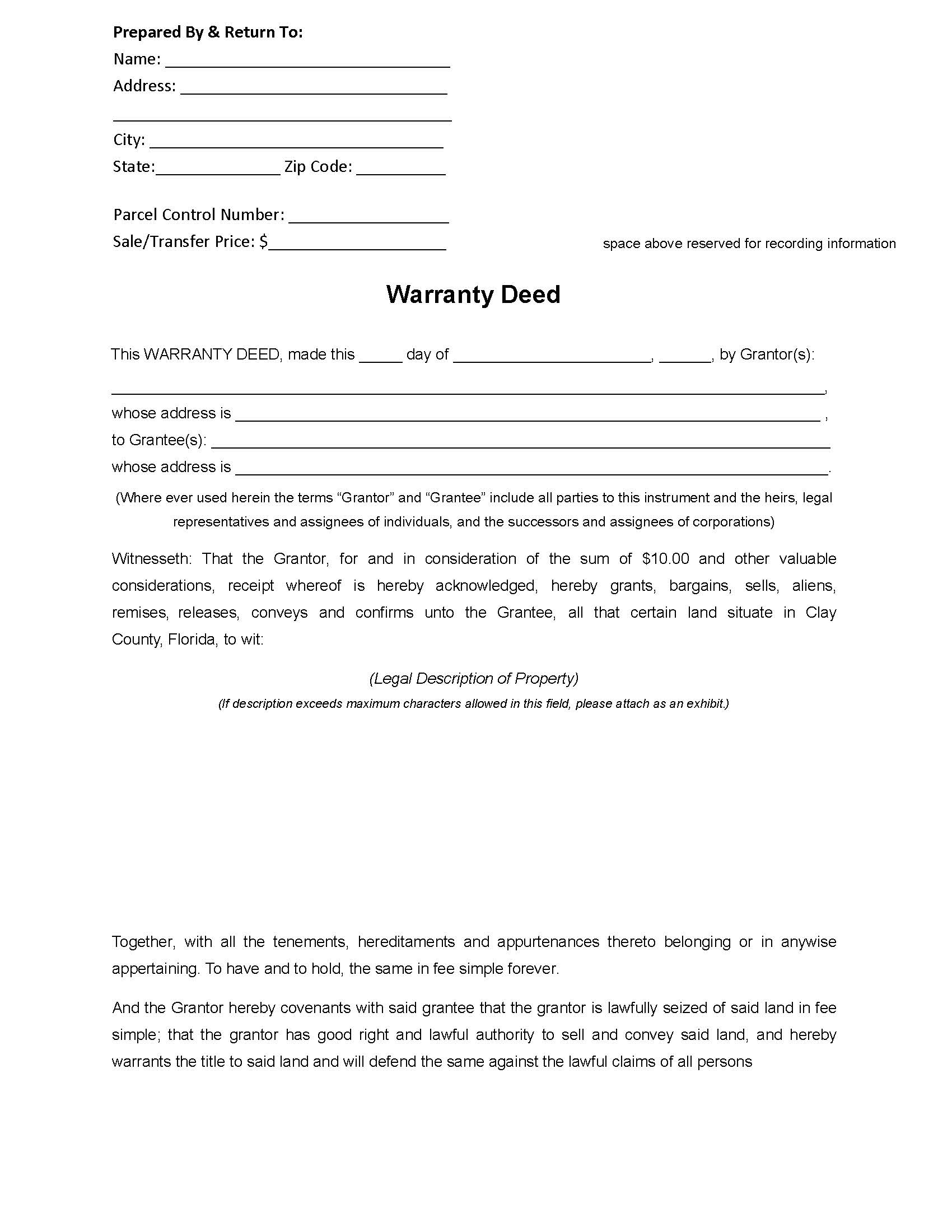 Warranty Deed | Pdf Fpdf Doc Docx | Florida