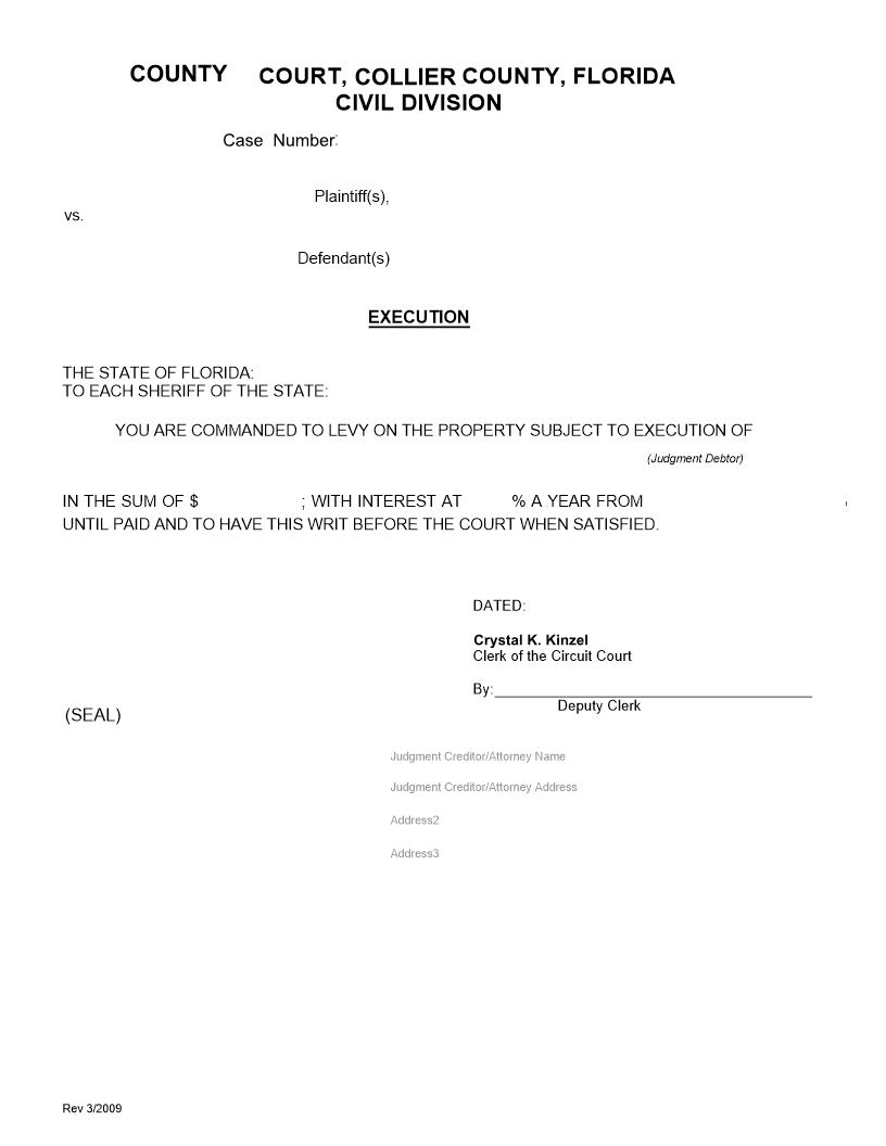 (Writ Of) Execution | Pdf Fpdf Docx | Florida