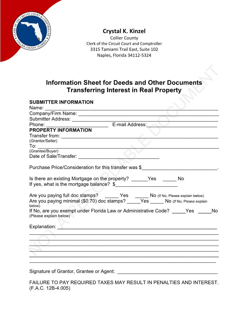 Information Sheet Deeds Other Documents Transferring Interest In Real Property | Pdf Fpdf Docx | Florida