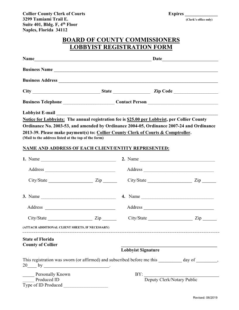 Lobbyist Registration Form | Pdf Fpdf Docx | Florida