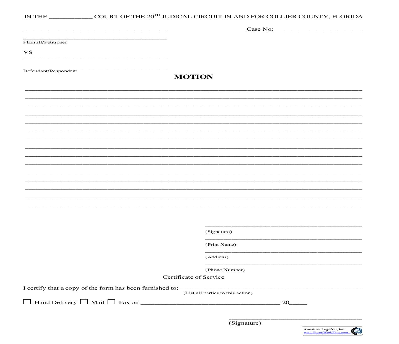 Motion (General Form) | Pdf Fpdf Doc Docx | Florida