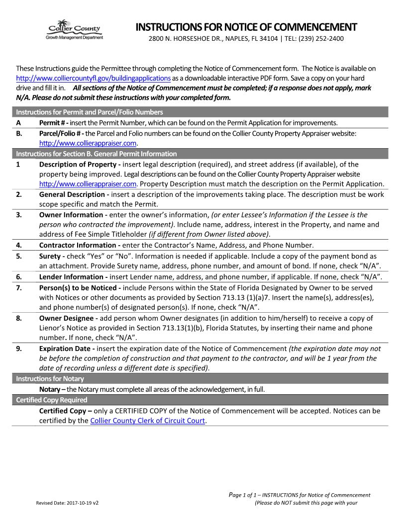 Notice Of Commencement {1.20} | Pdf Fpdf Docx | Florida