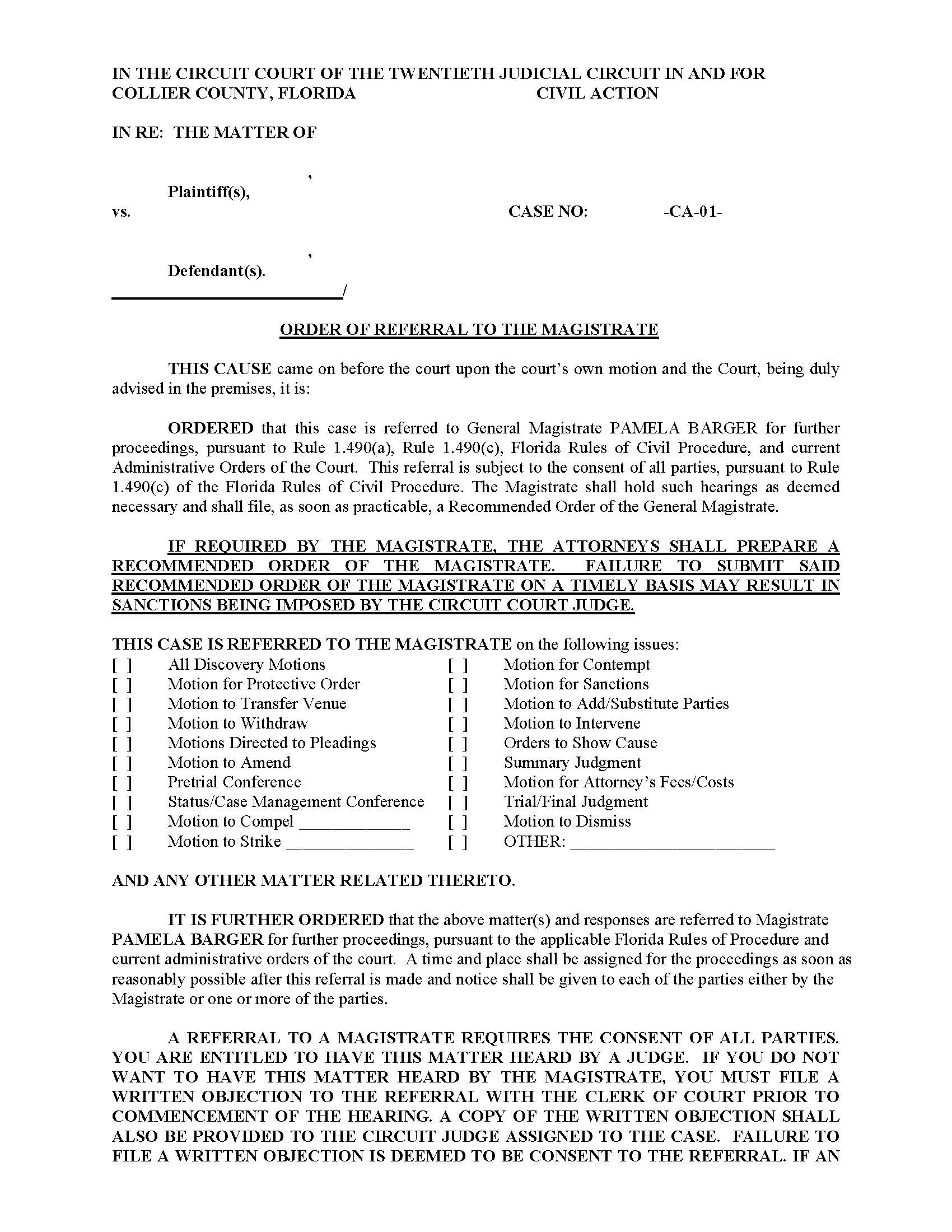 Order Of Referral To Magistrate Judge Barger (Judge Brodie) | Pdf Fpdf Docx | Florida
