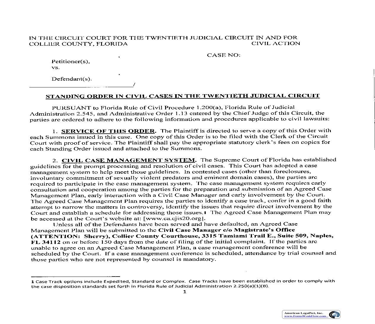 Standing Order In Civil Cases In The Twentieth Judicial Circuit | Pdf Fpdf Doc Docx | Florida