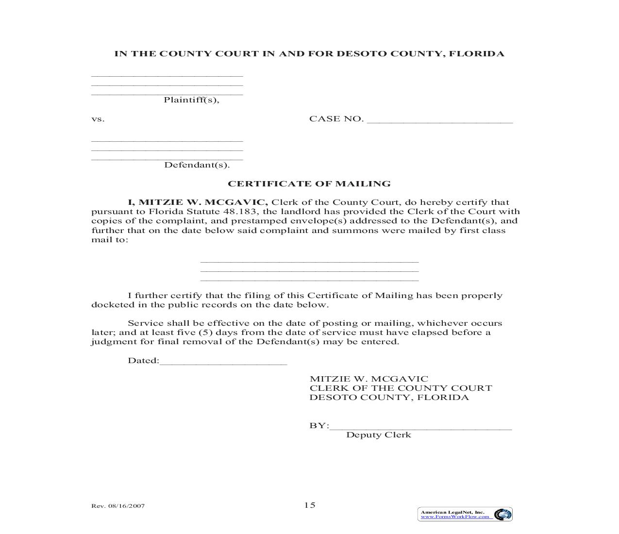 Certificate Of Mailing |  | Florida