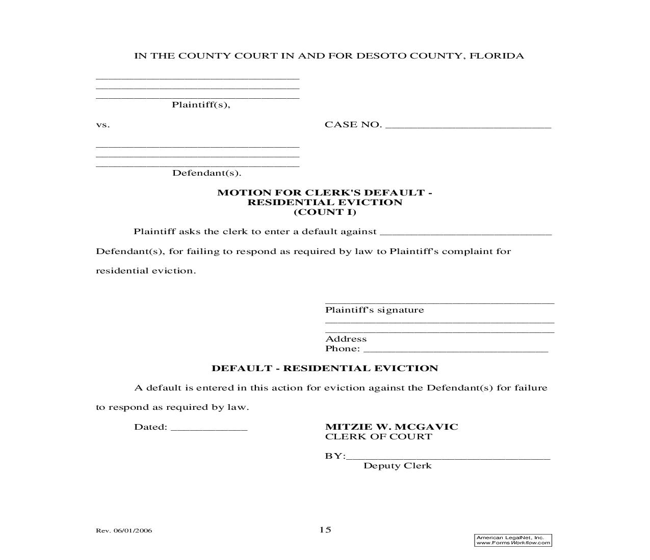 Motion For Default |  | Florida