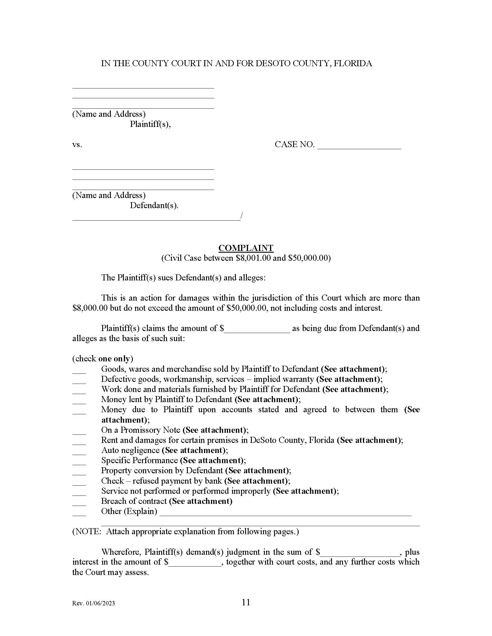 Complaint (Civil Case Between 8001 And 50000 Dollars) And Attachments | Pdf Fpdf Docx | Florida