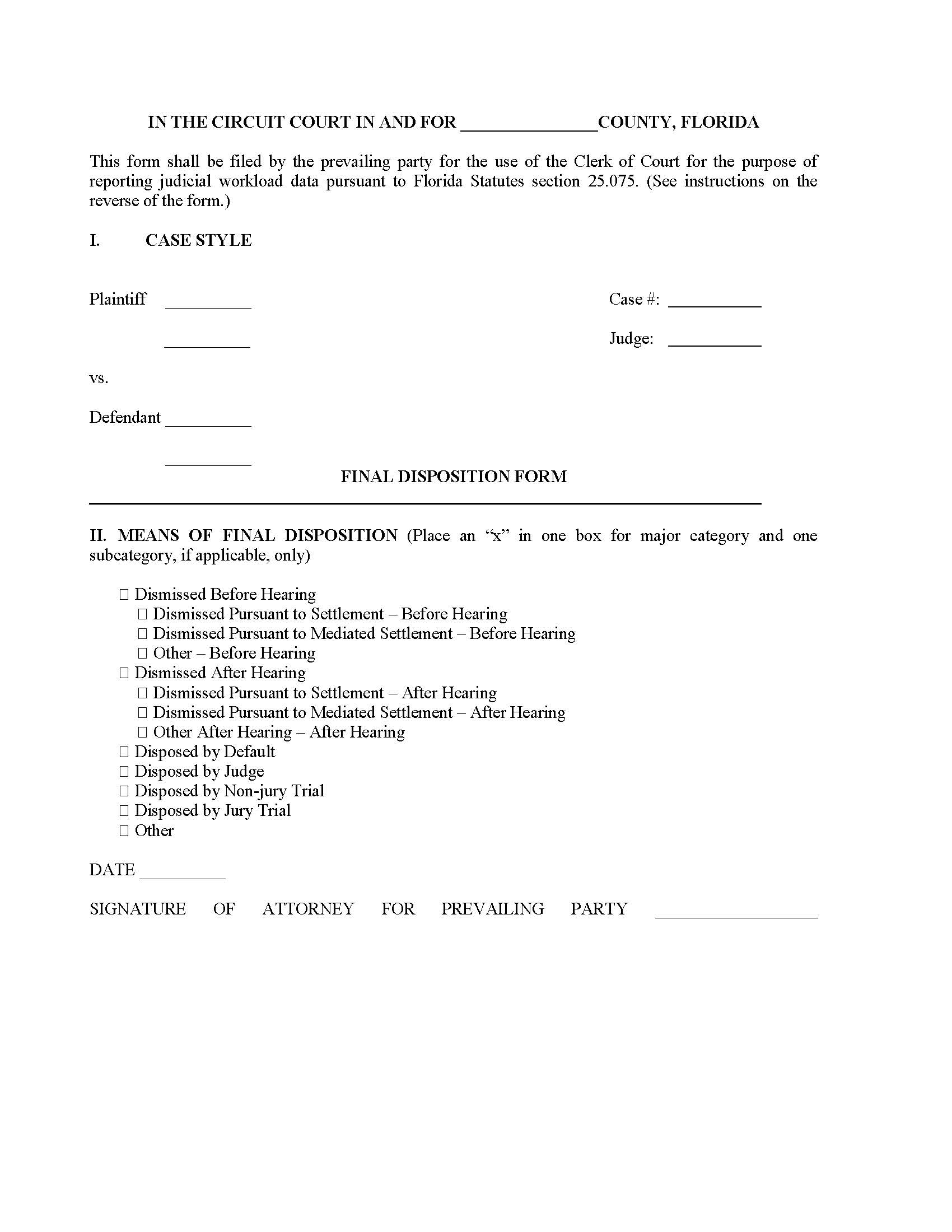 Final Disposition Form (County Civil) | Pdf Fpdf Docx | Florida