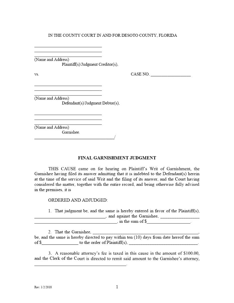 Final Garnishment Judgment | Pdf Fpdf Docx | Florida