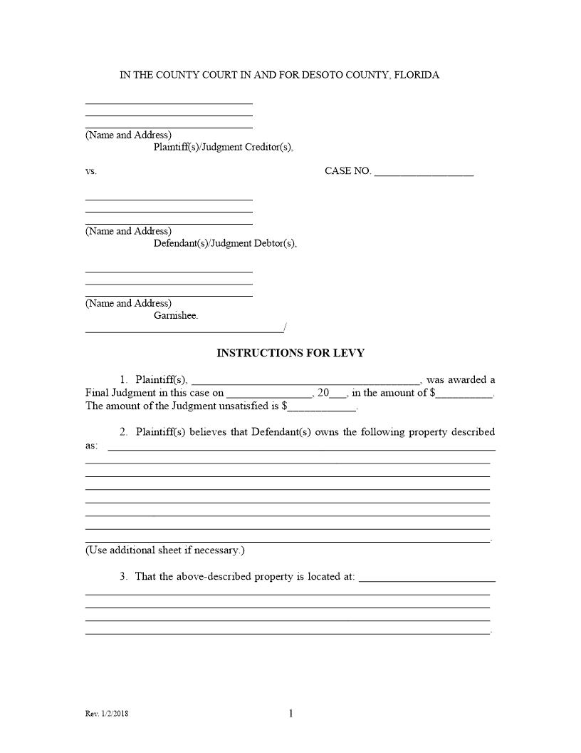 Instructions For Levy | Pdf Fpdf Docx | Florida