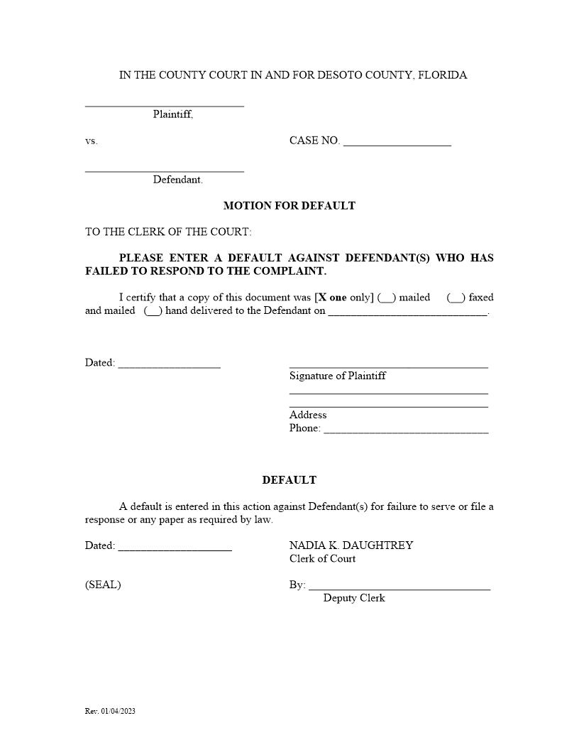 Motion For Default And Default (Declaratory Judgment) | Pdf Fpdf Docx | Florida