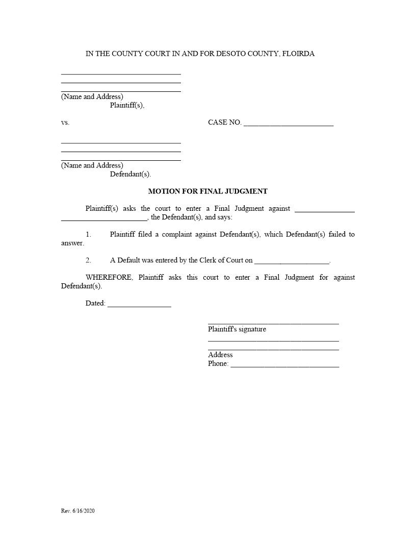 Motion For Final Judgment | Pdf Fpdf Docx | Florida