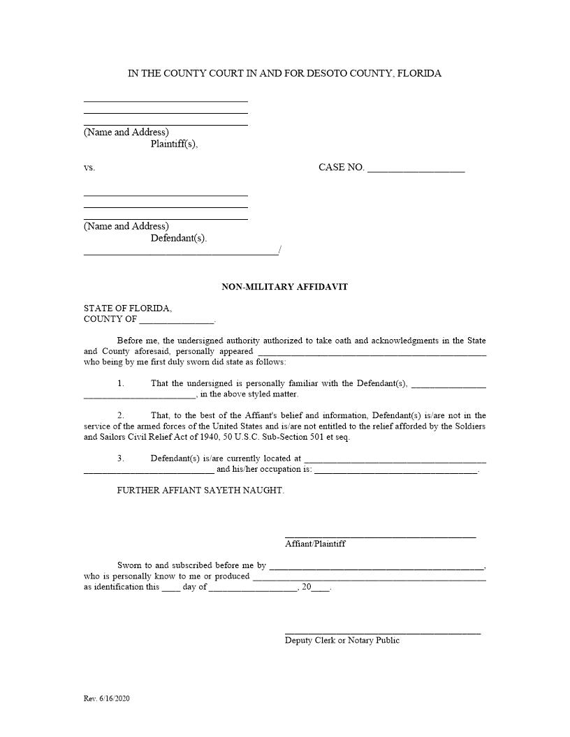 Non-Military Affidavit | Pdf Fpdf Docx | Florida