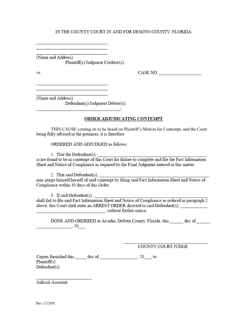 Order Adjudicating Contempt (Post-Judgment) | Pdf Fpdf Docx | Florida
