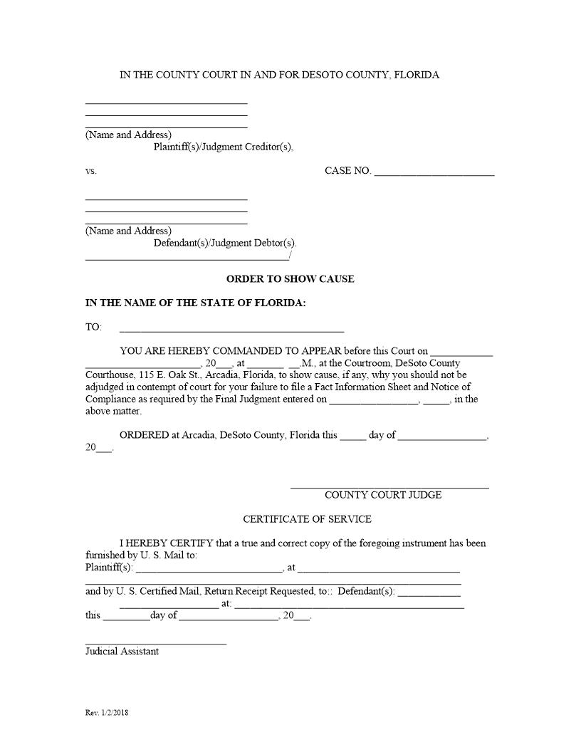 Order To Show Cause (Post-Judgment) | Pdf Fpdf Docx | Florida