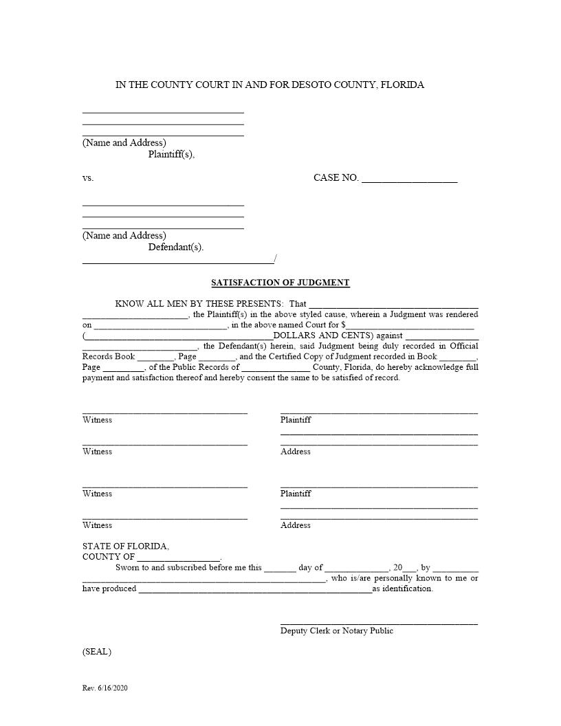Satisfaction Of Judgment | Pdf Fpdf Docx | Florida