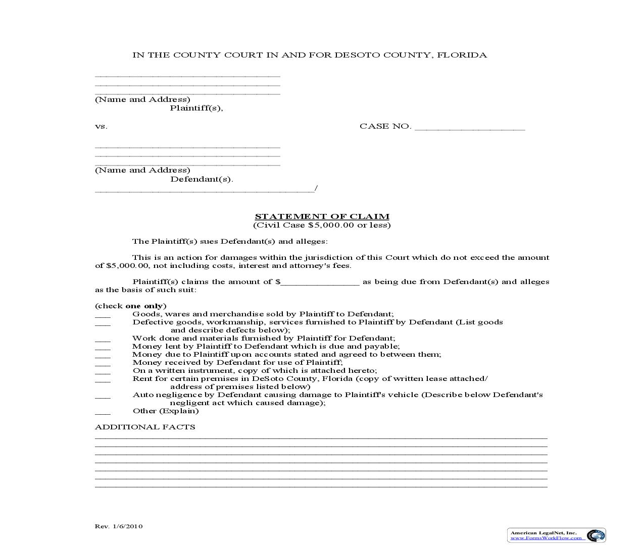 Statement Of Claim | Pdf Fpdf Doc Docx | Florida