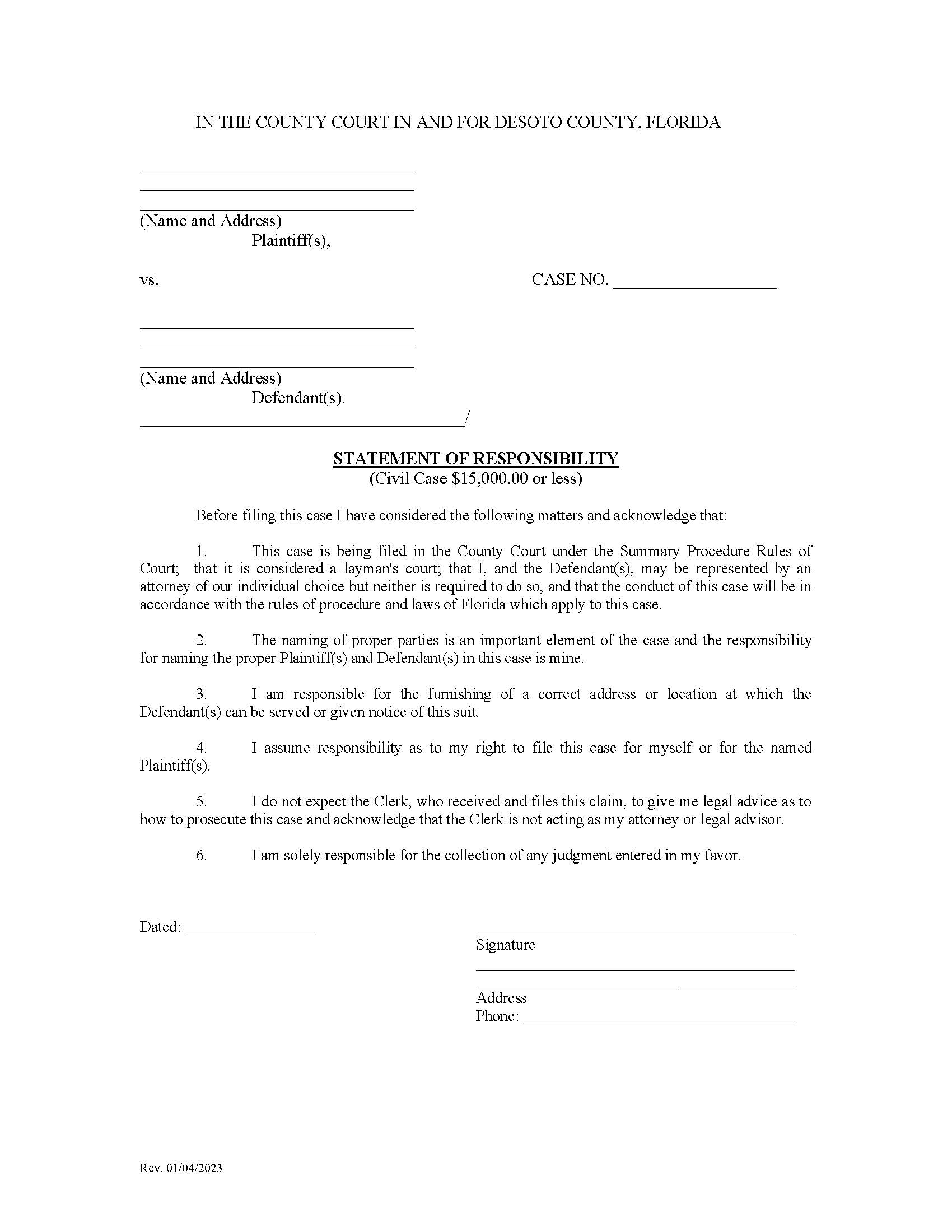 Statement Of Responsibility | Pdf Fpdf Docx | Florida