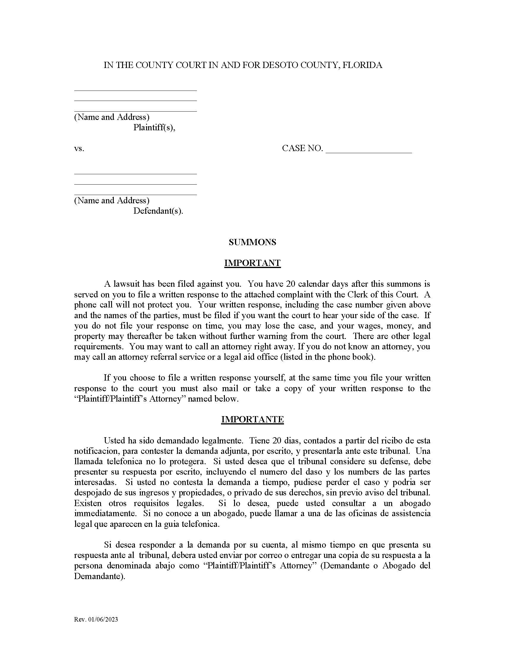 Summons (20-Day) | Pdf Fpdf Docx | Florida