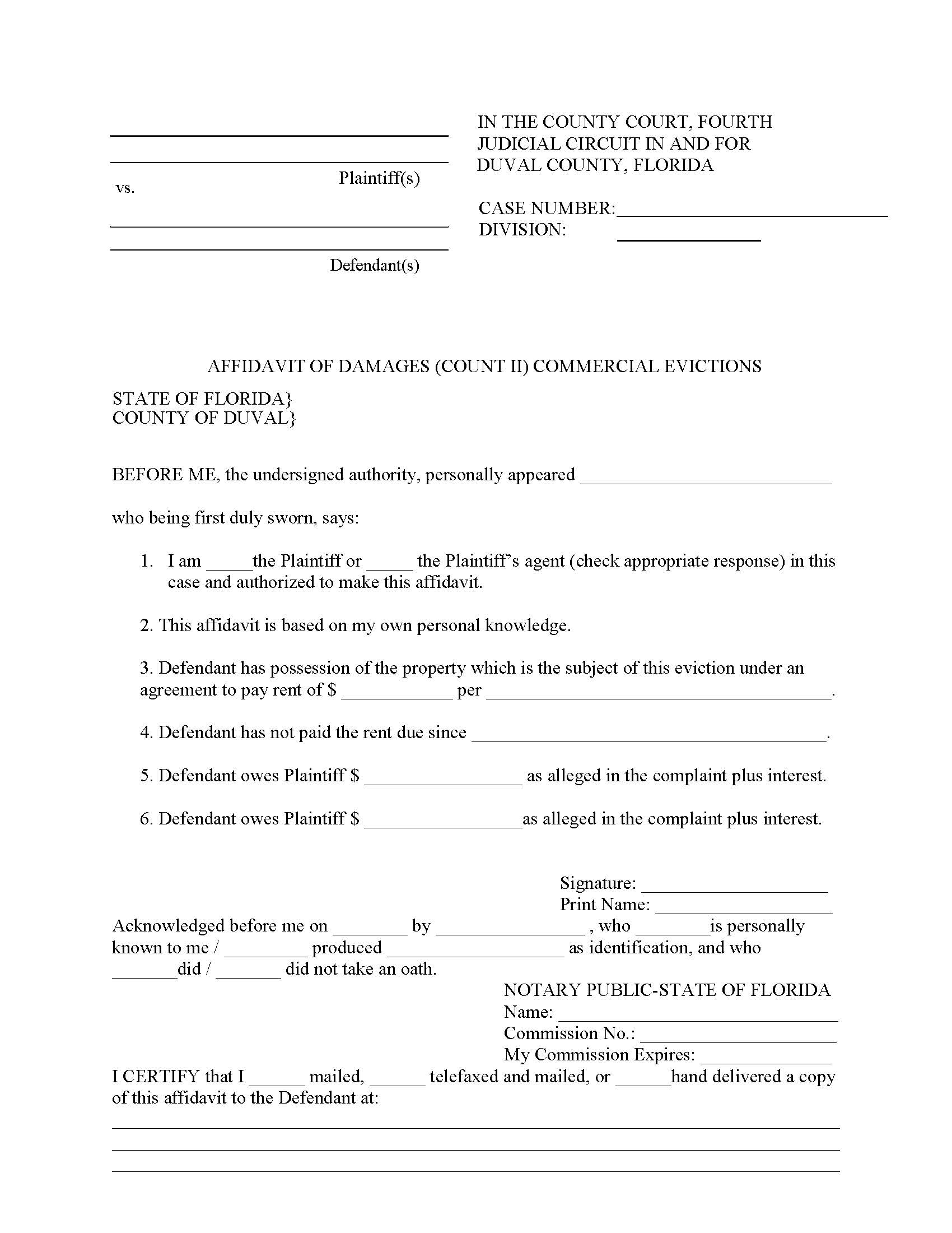 Affidavit Of Damages (Count II) Commercial Evictions | Pdf Fpdf Docx | Florida