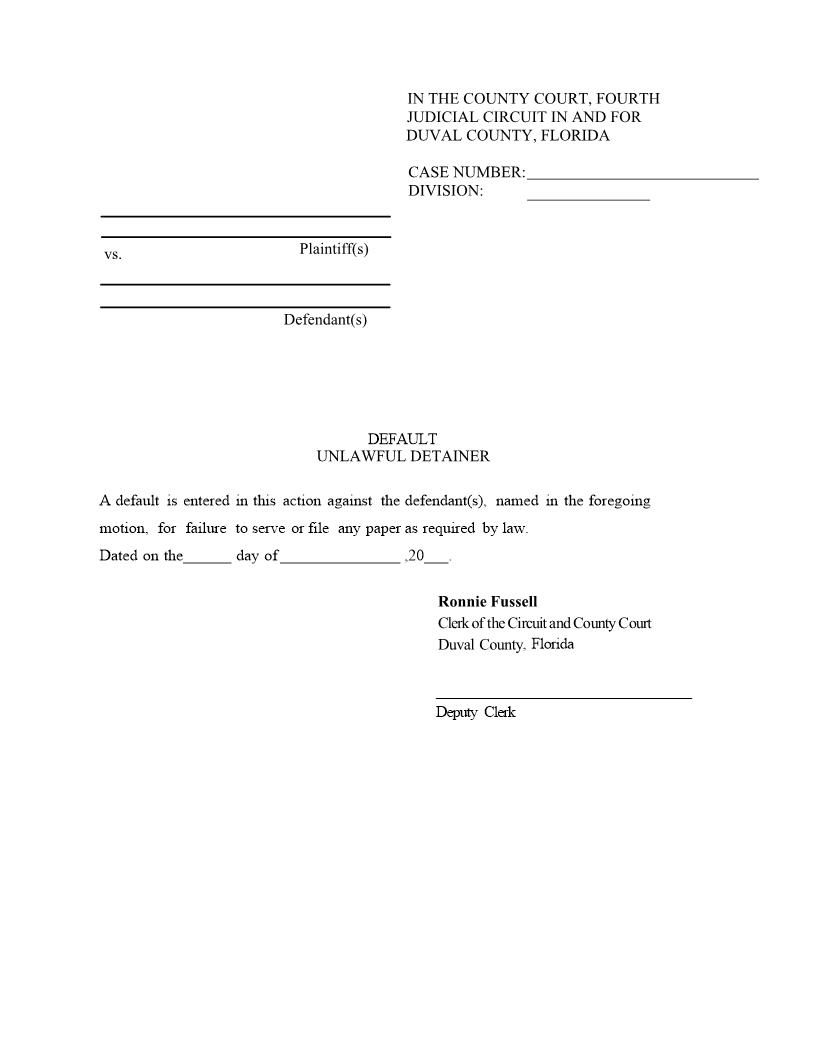 Default Unlawful Detainer | Pdf Fpdf Docx | Florida