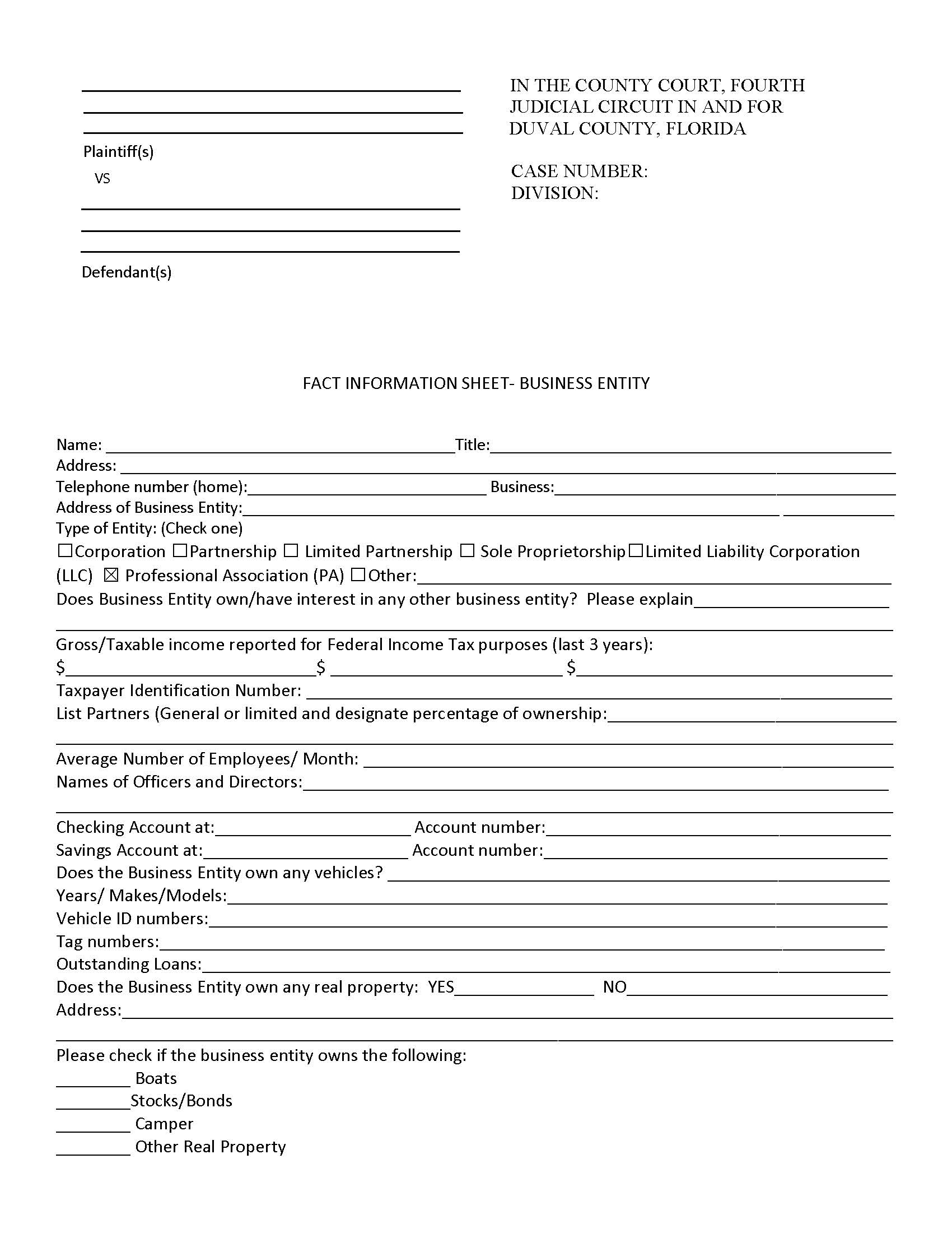 Fact Information Sheet Business Entity | Pdf Fpdf Docx | Florida