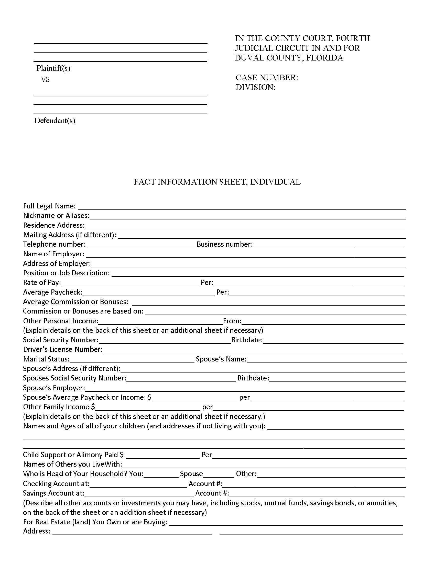Fact Information Sheet Individual | Pdf Fpdf Docx | Florida