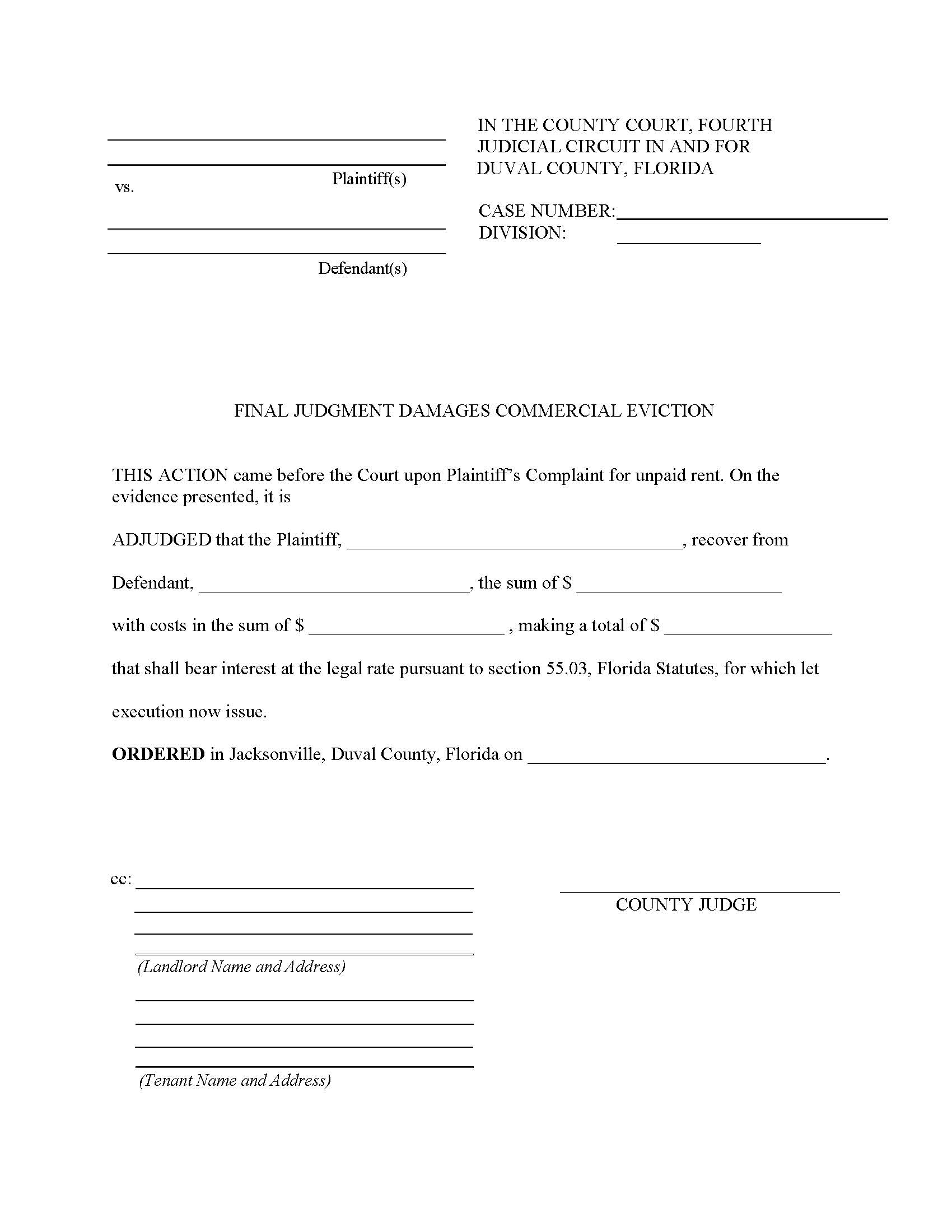 Final Judgment Damages Commercial Eviction | Pdf Fpdf Docx | Florida
