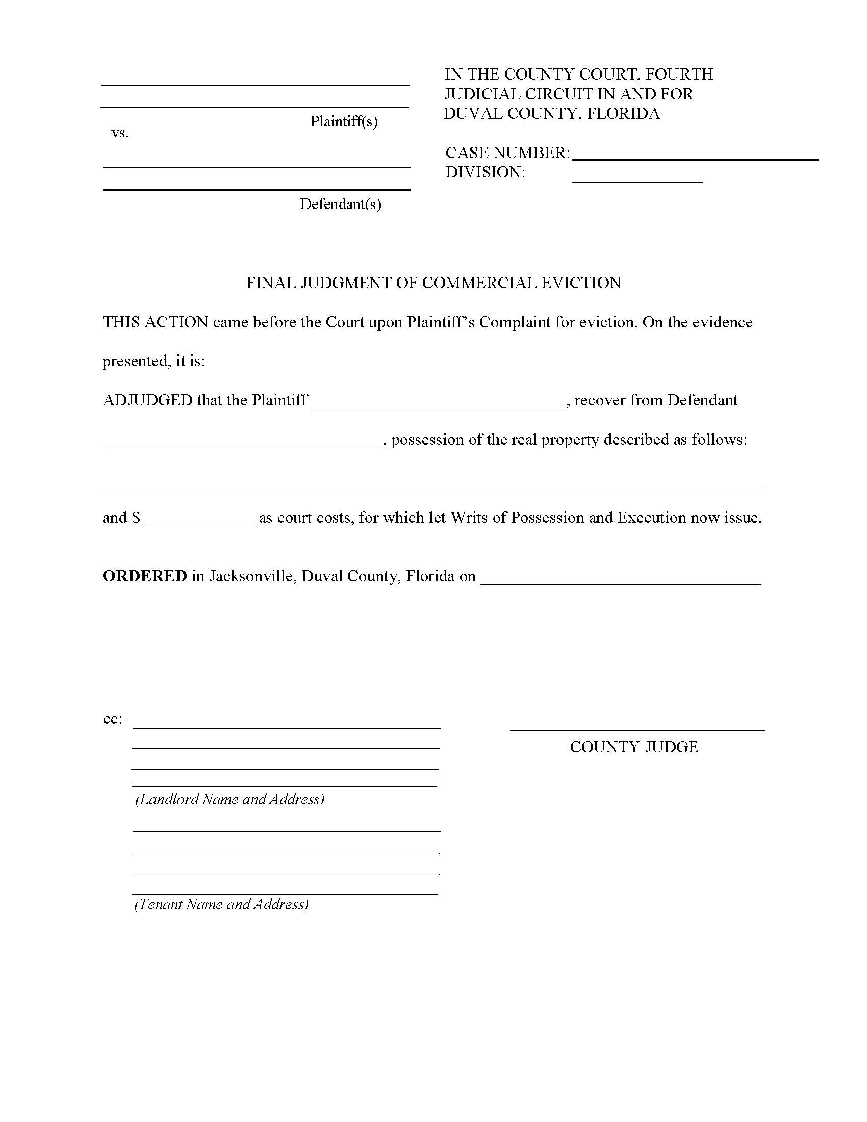 Final Judgment Of Commercial Eviction | Pdf Fpdf Docx | Florida