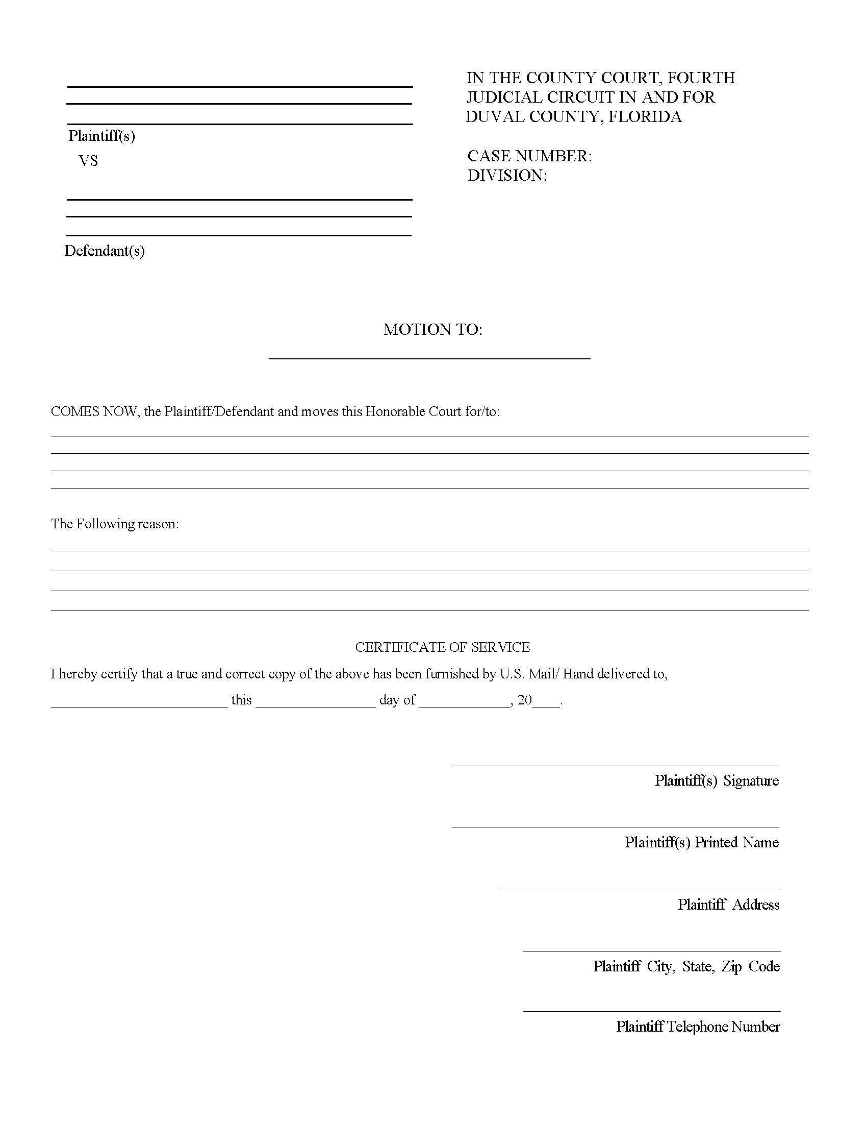 Motion (Blank - County Civil) | Pdf Fpdf Docx | Florida