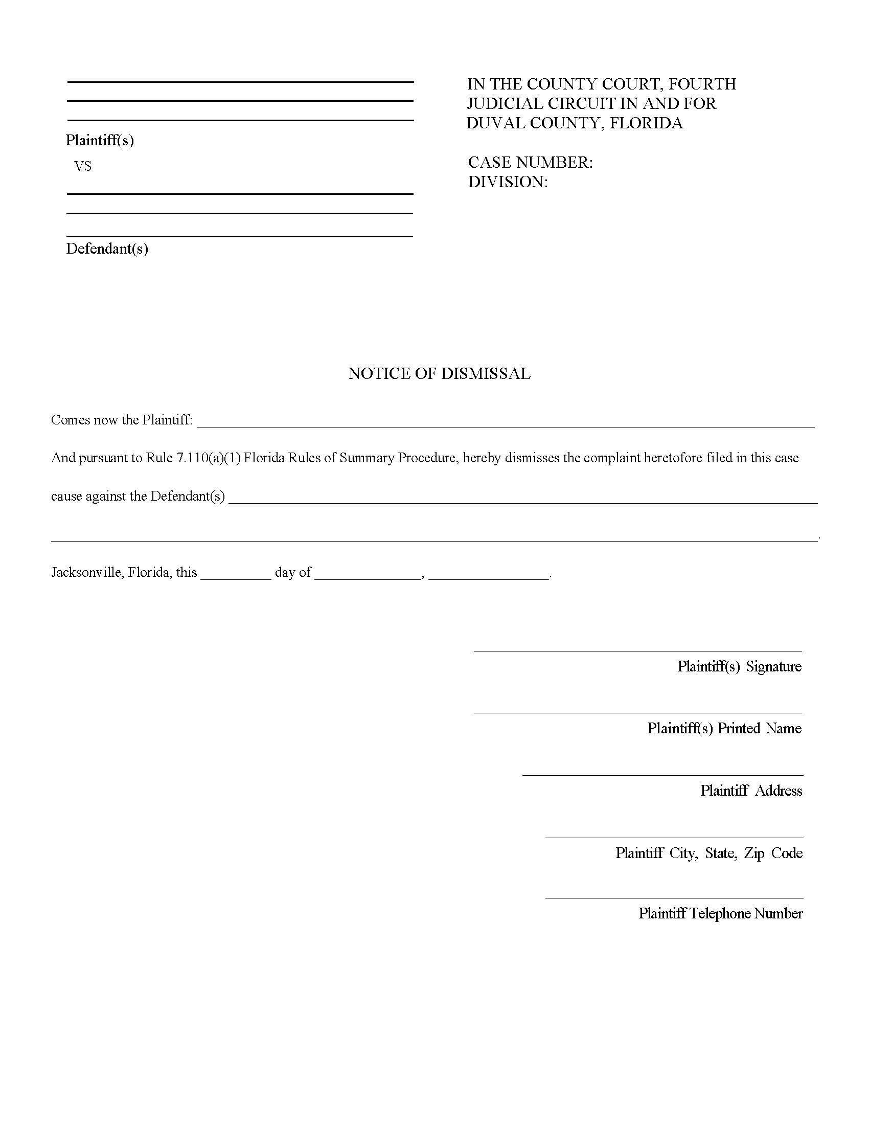 Notice Of Dismissal | Pdf Fpdf Docx | Florida