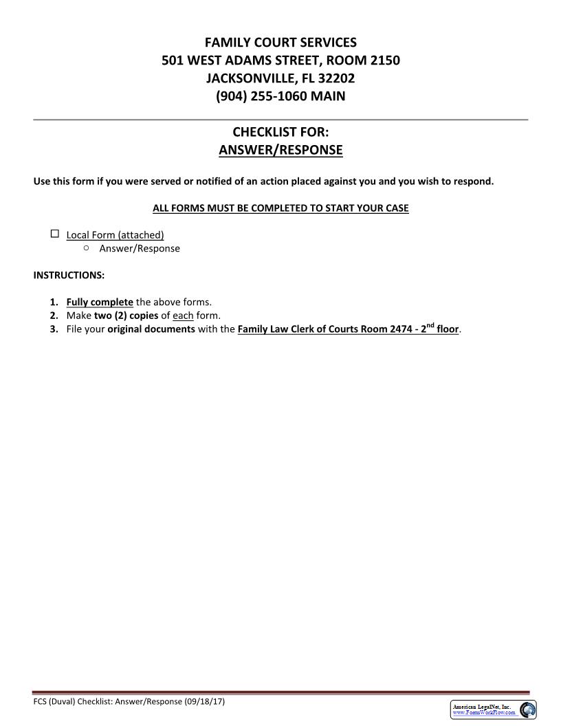 Answer-Response (Blank) | Pdf Fpdf Docx | Florida