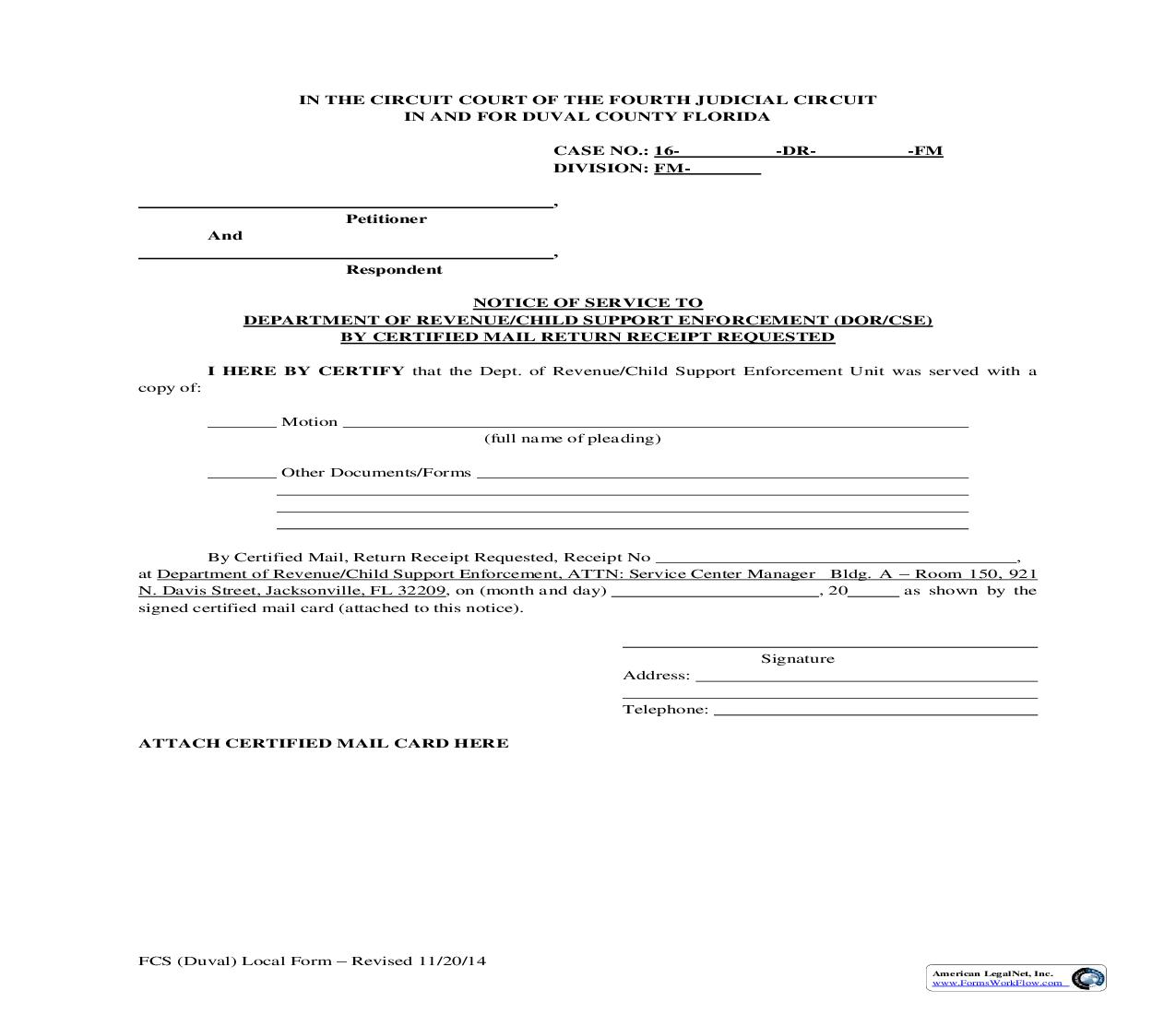 Notice Of Service To Department Of Revenue Child Support Enforcement | Pdf Fpdf Doc Docx | Florida
