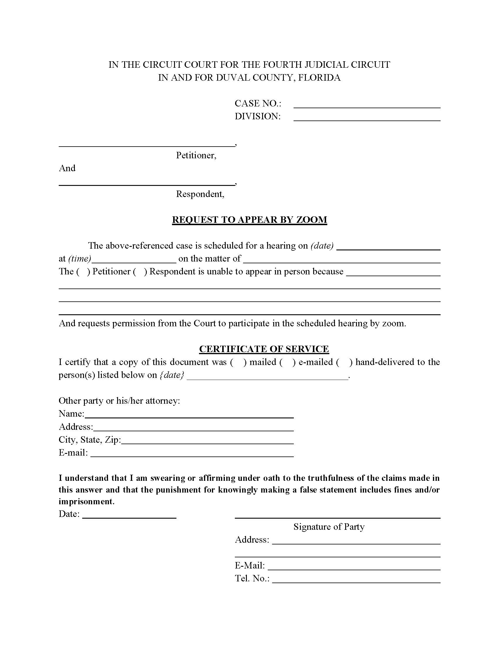 Request To Appear By Telephone And Checklist | Pdf Fpdf Docx | Florida