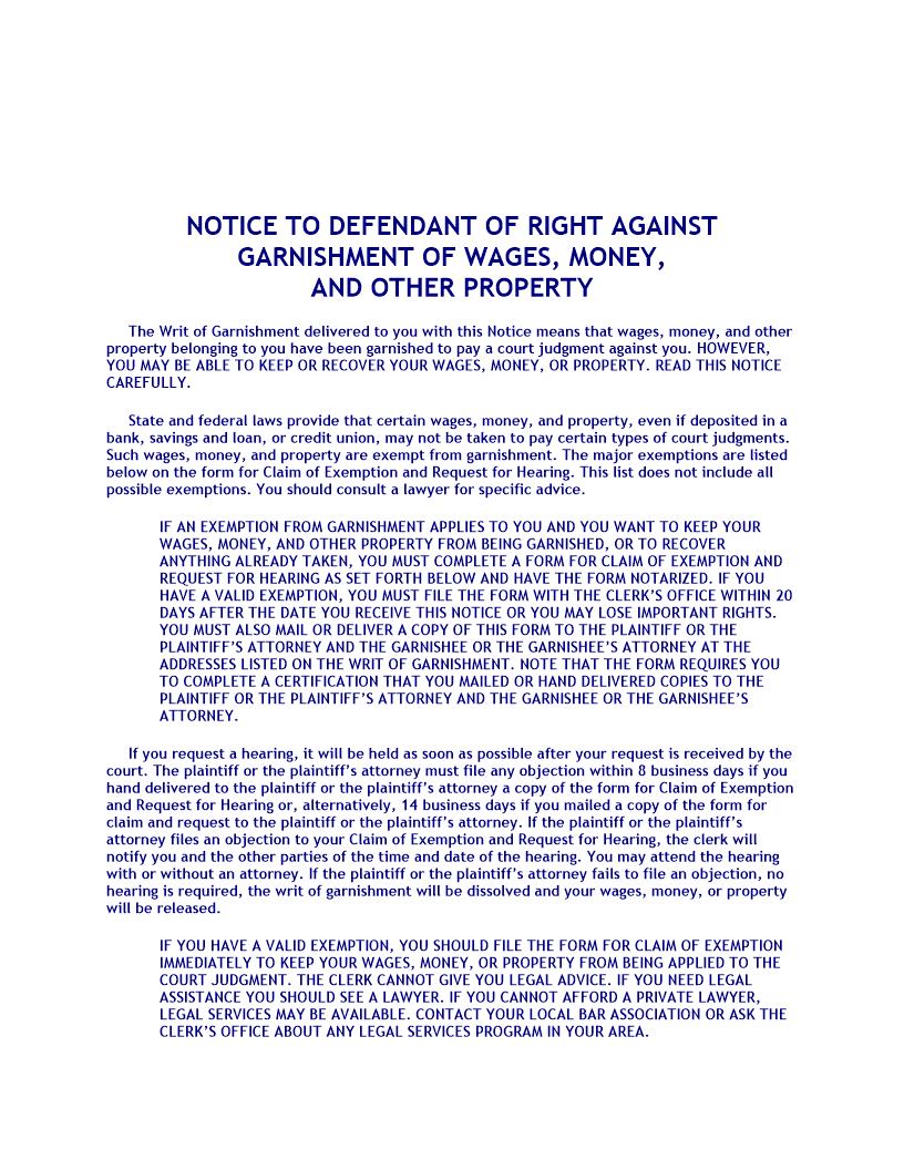 Notice Of Rights Claim Of Exemption Request For Hearing (Garnishment) | Pdf Fpdf Docx | Florida