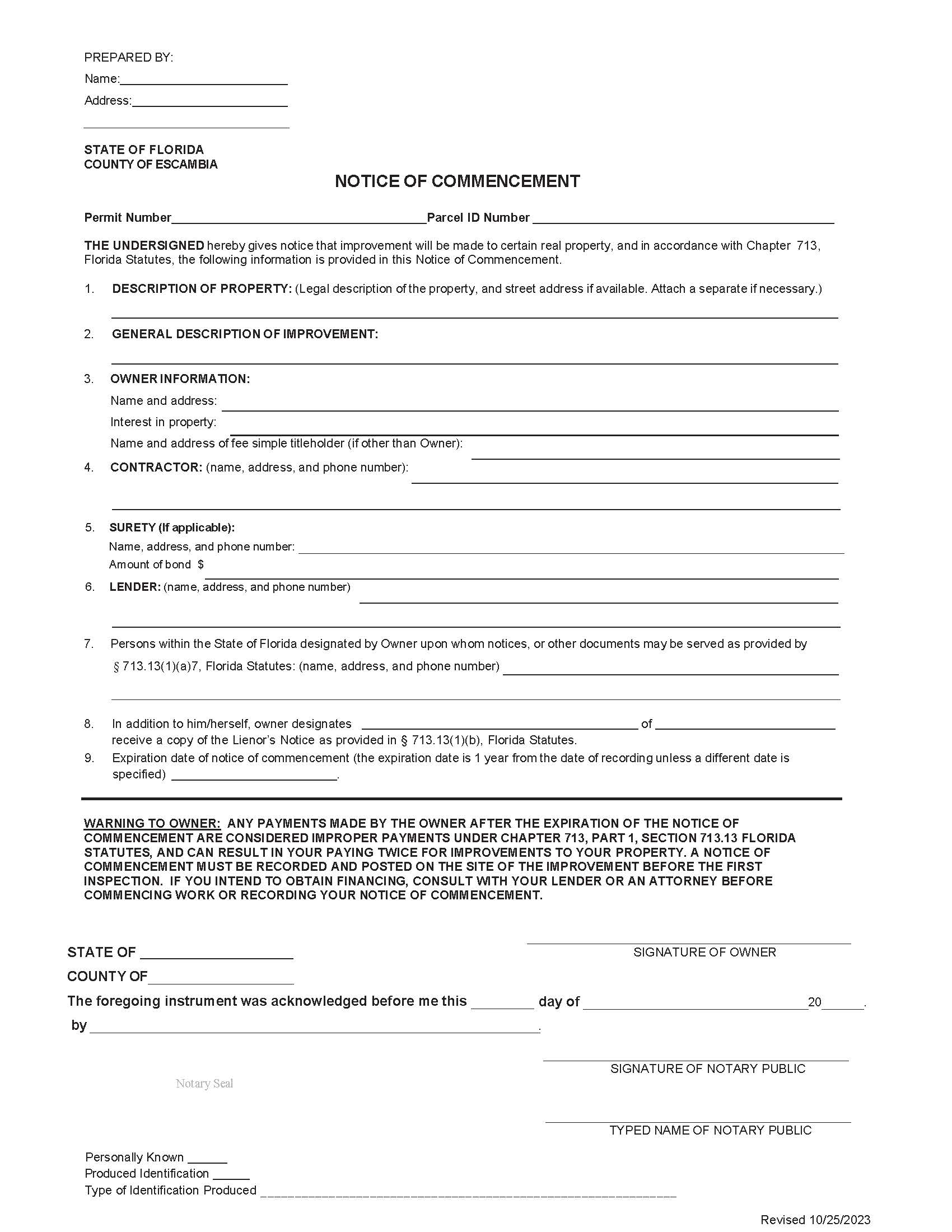 Notice Of Commencement | Pdf Fpdf Docx | Florida