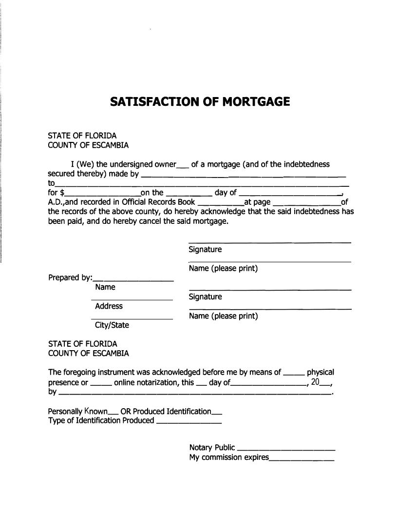 Satisfaction Of Mortgage | Pdf Fpdf Docx | Florida