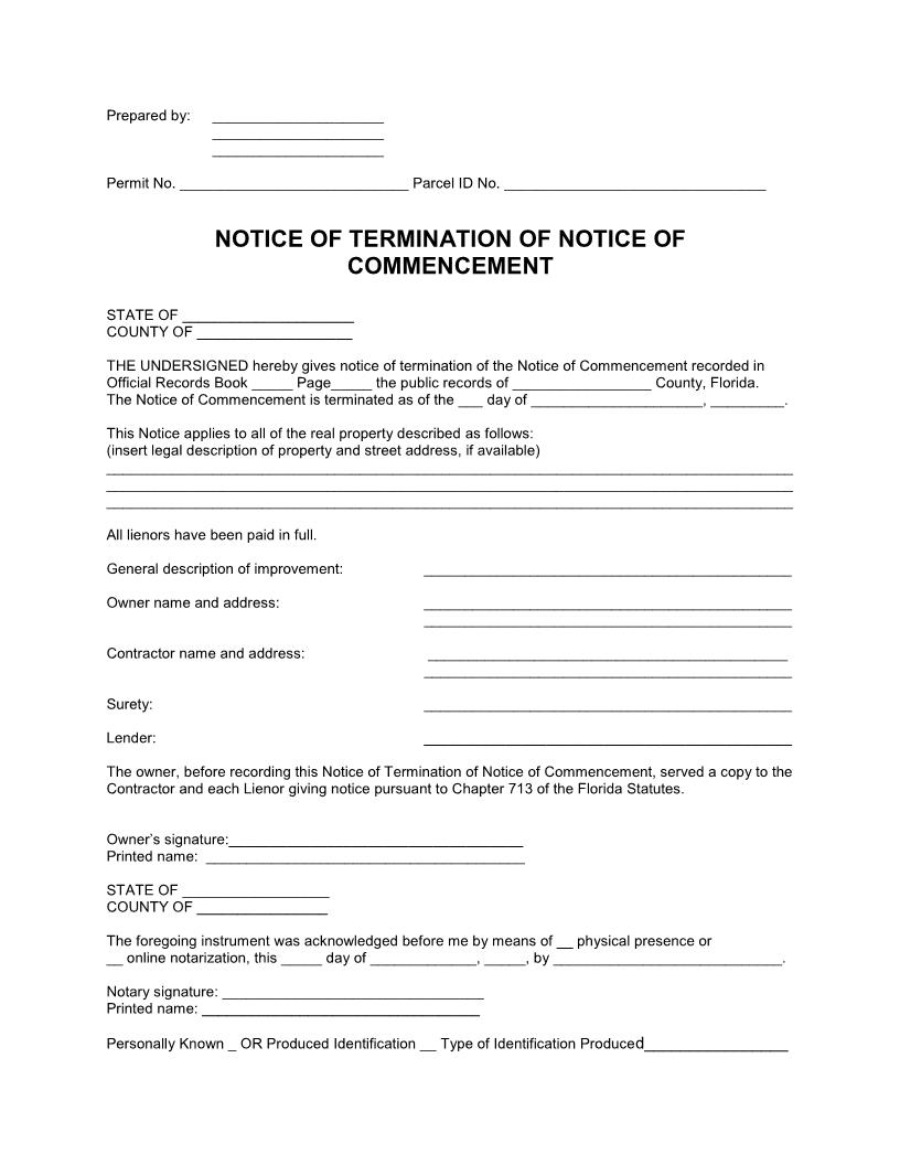 Termination Of Notice Of Commencement | Pdf Fpdf Docx | Florida