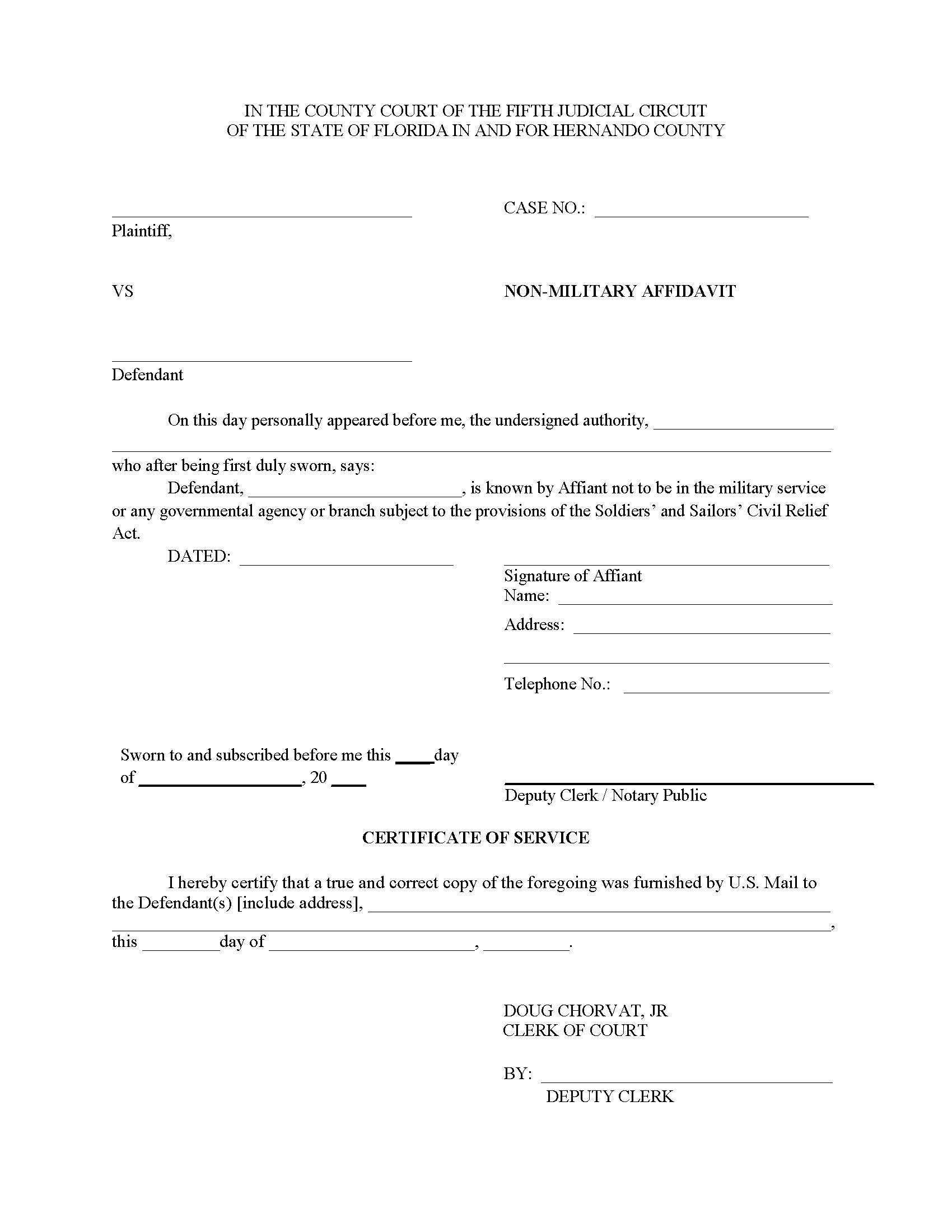 Non-Military Affidavit | Pdf Fpdf Doc Docx | Florida