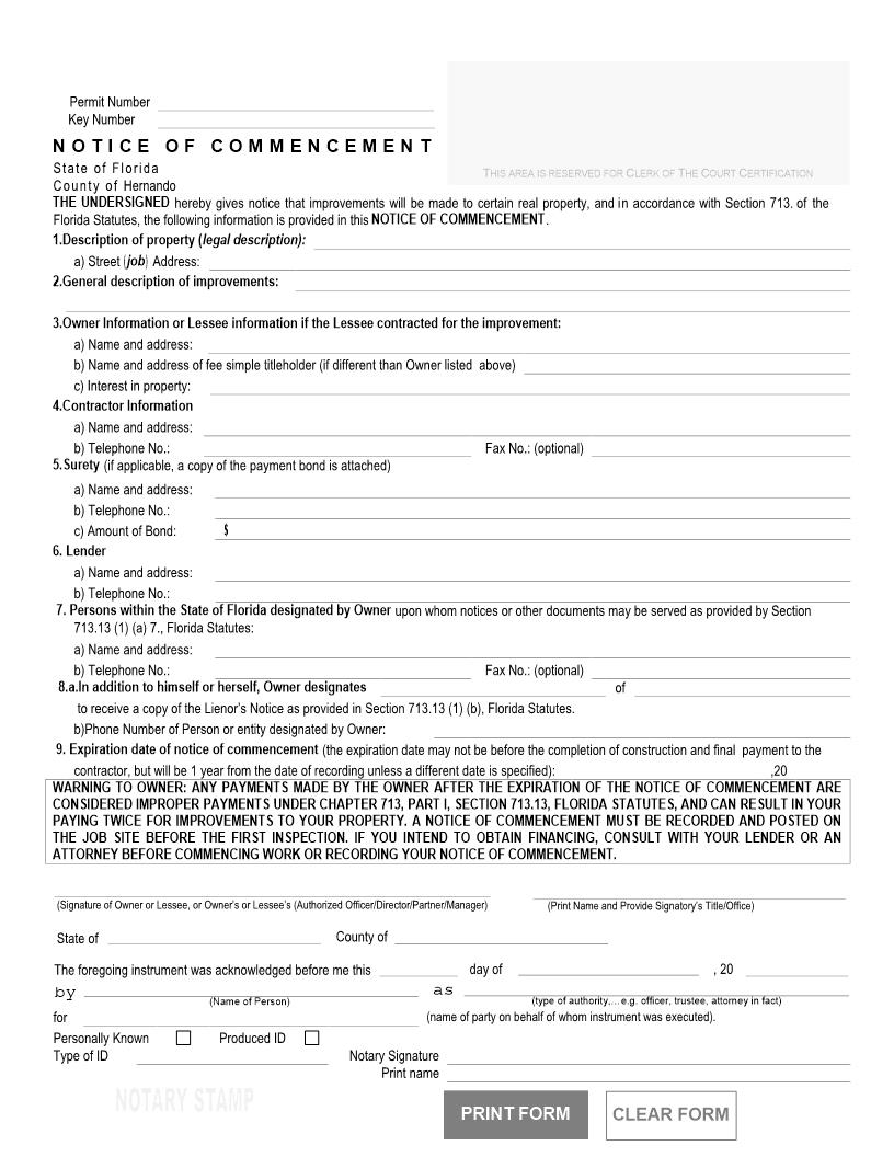 Notice Of Commencement | Pdf Fpdf Docx | Florida