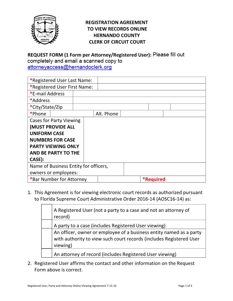 Registration Agreement To View Records Online | Pdf Fpdf Docx | Florida