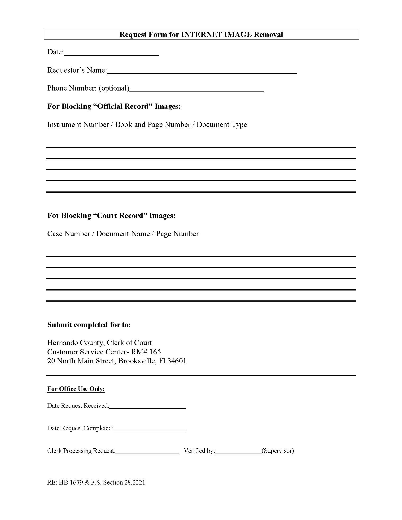 Request Form For Internet Image Removal | Pdf Fpdf Docx | Florida