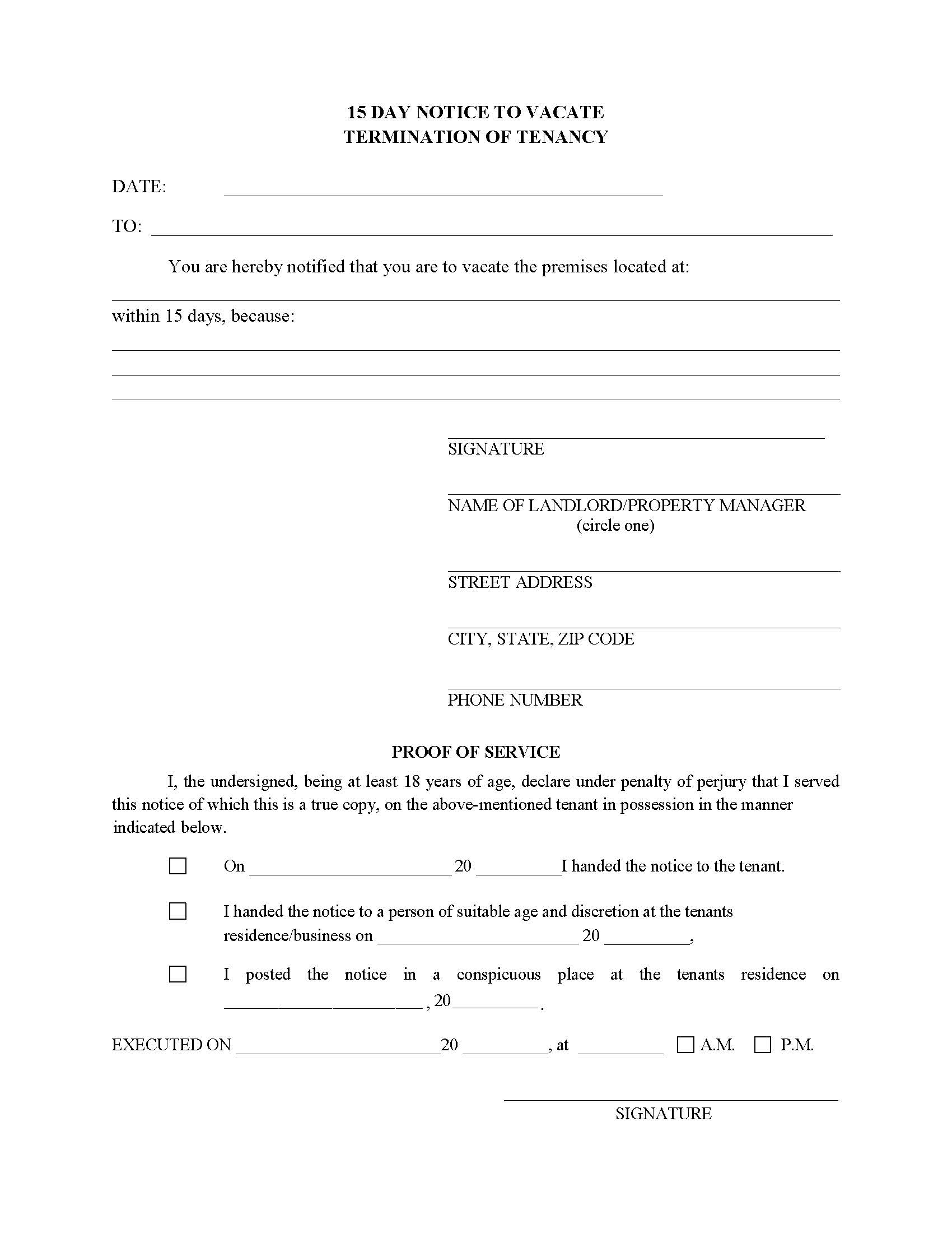 15 Day Notice To Vacate | Pdf Fpdf Doc Docx | Florida