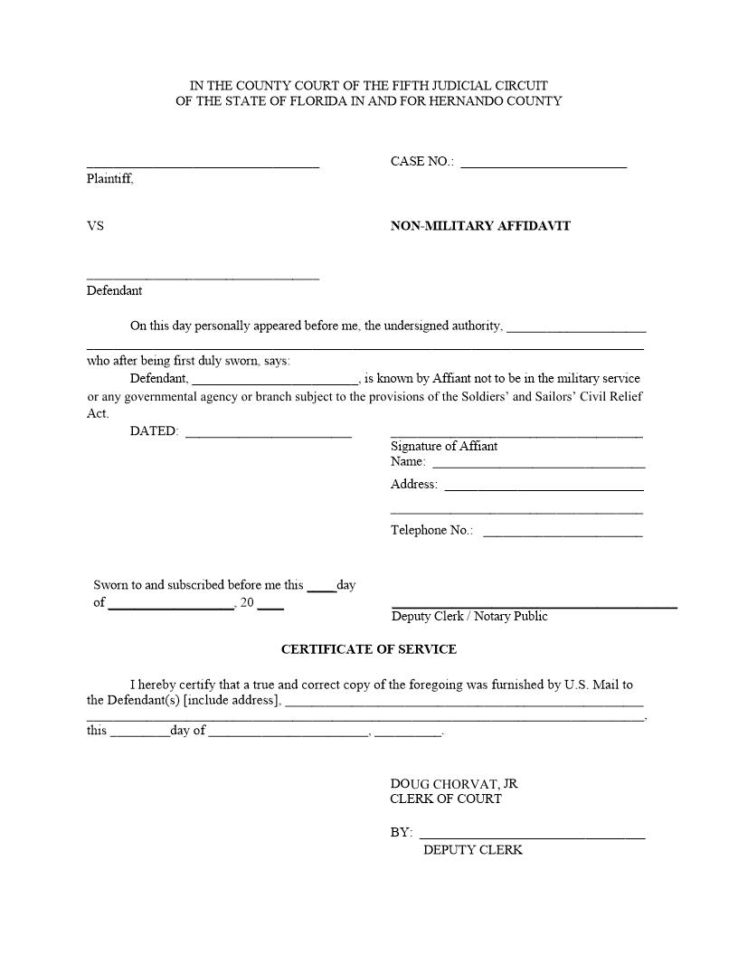 Non-Military Affidavit | Pdf Fpdf Docx | Florida