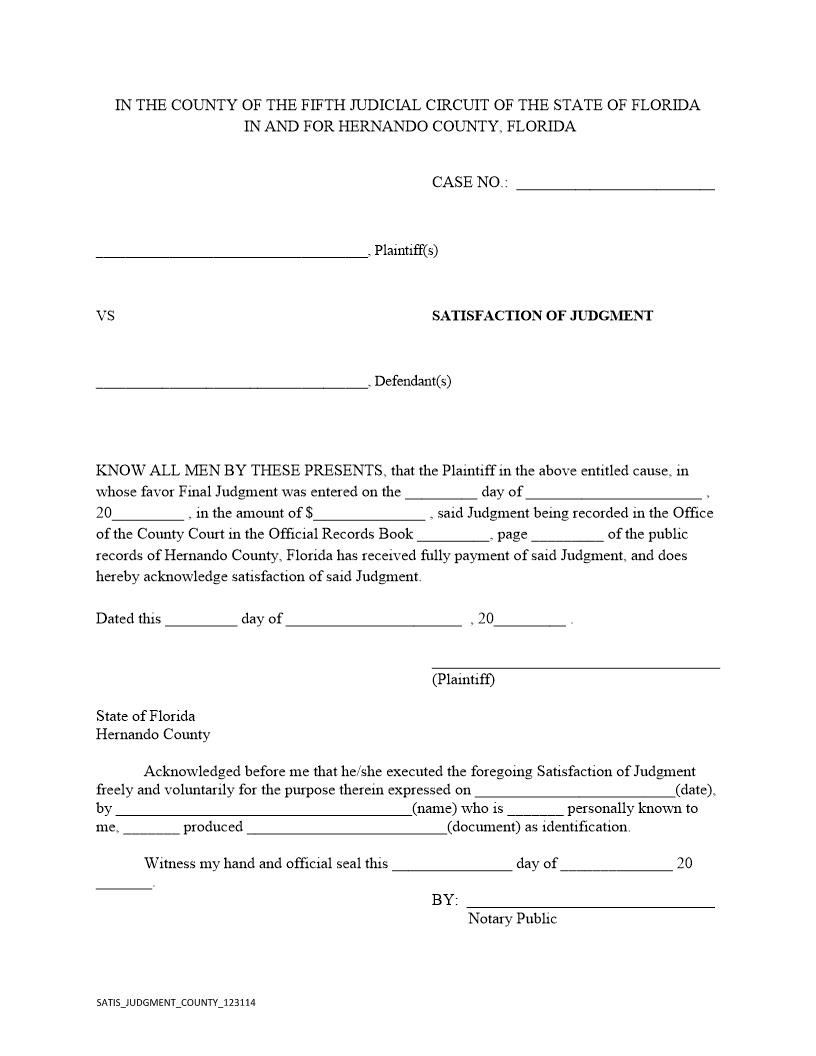 Satisfaction Of Judgment | Pdf Fpdf Doc Docx | Florida