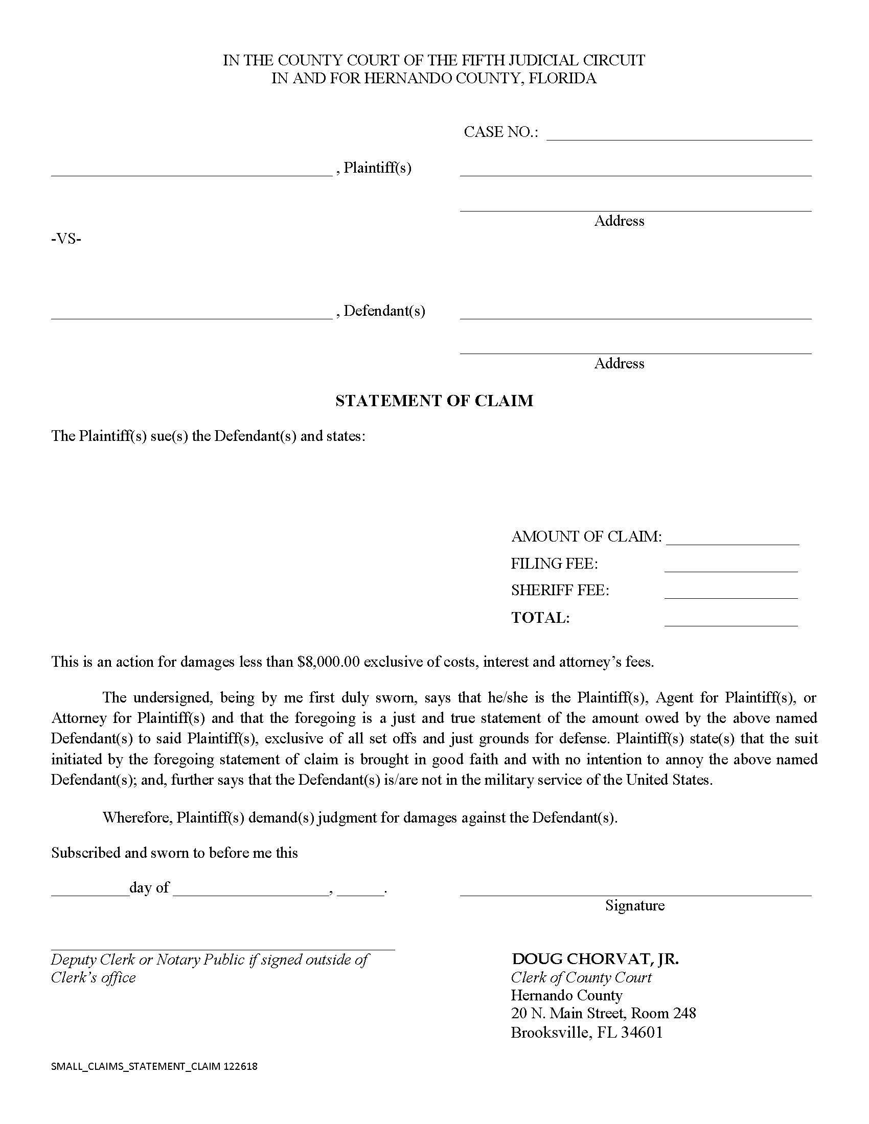 Statement Of Claim | Pdf Fpdf Doc Docx | Florida