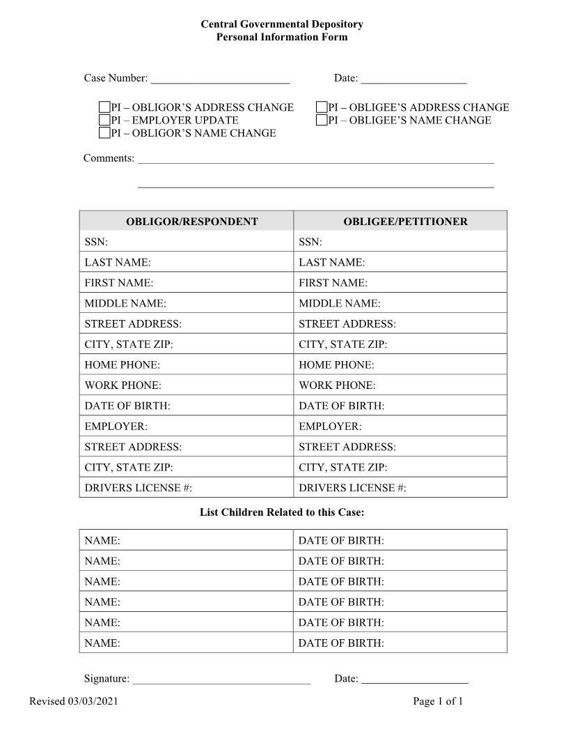 Central Governmental Depository Personal Information Form | Pdf Fpdf Docx | Florida