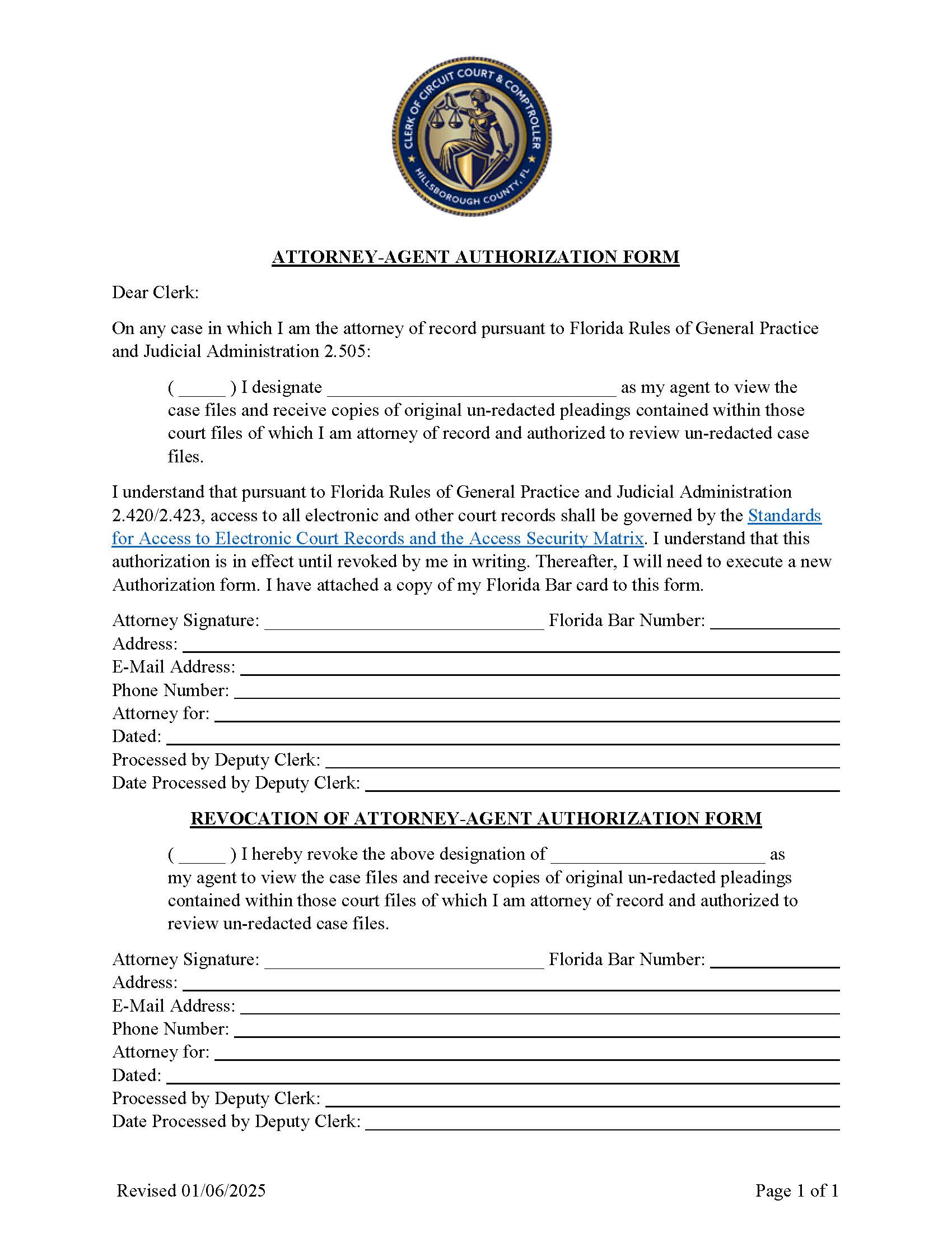 Attorney-Agent Authorization Form Revocation Form (Redaction) | Pdf Fpdf Docx | Florida